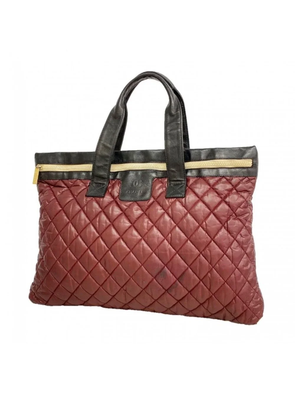 Chanel Tote Coco Cocoon Leather Nylon Red Black Gold